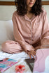 Women summer pajama set Rose buttoned shirt + Pants